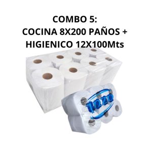COMBO 5: HIGIENICO BLANCO 12x100MTS + ROLLO DE COCINA 8X200 PAÑOS